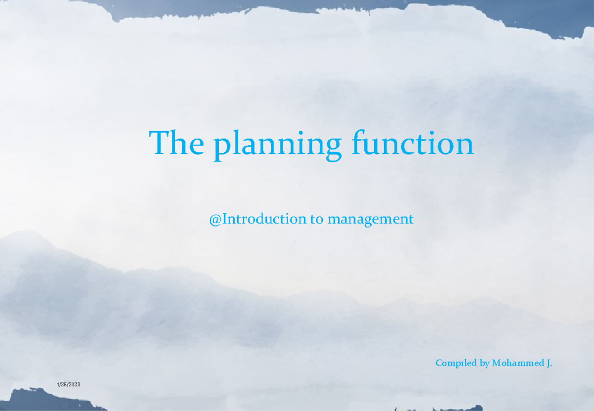 Planning Function - introduction to management lecture note - The ...