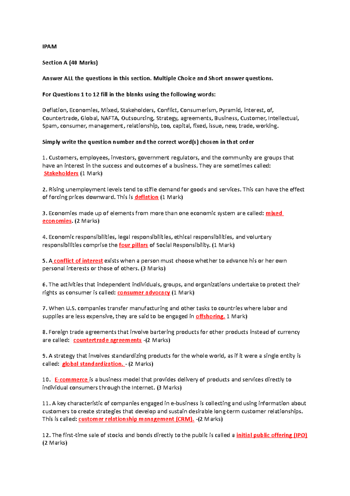 KELO(2) International Trade - IPAM Section A (40 Marks) Answer ALL the ...