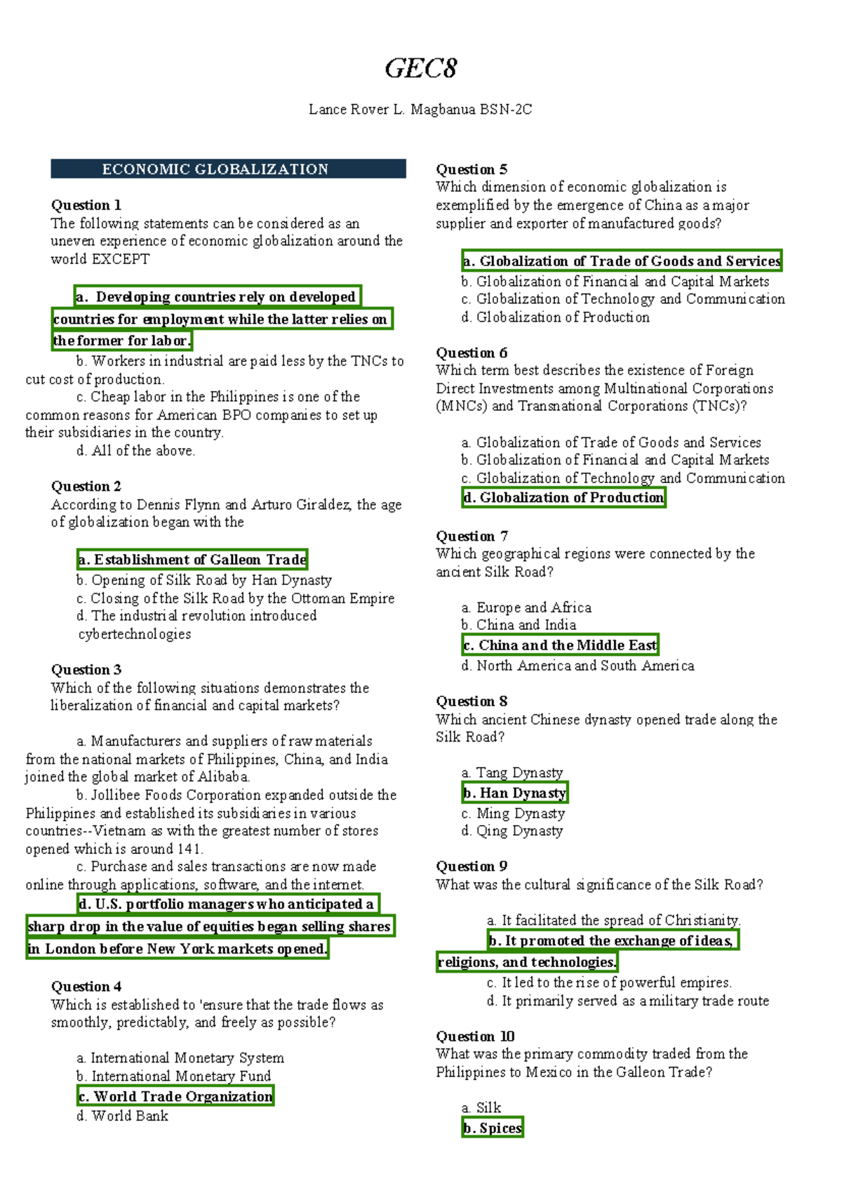 Contempo - Lance Rover L. Magbanua BSN-2C ECONOMIC GLOBALIZATION ...