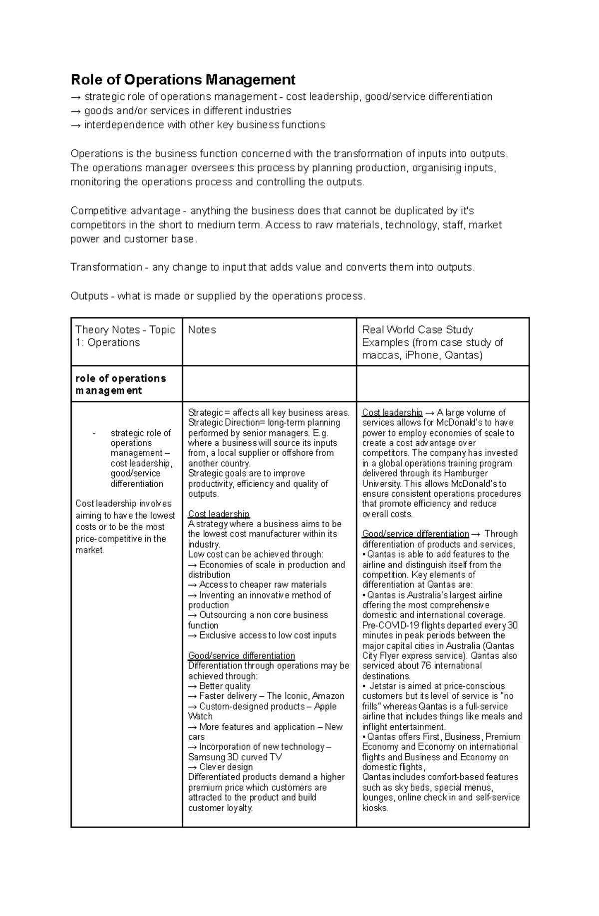 operations notes business studies - Role of Operations Management → ...