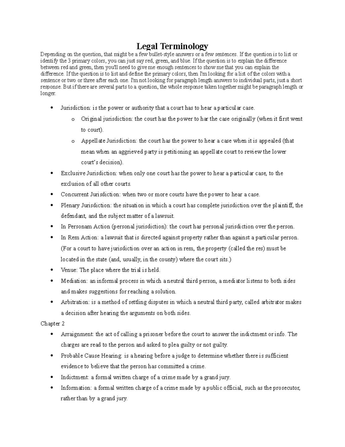 Legal Terminology - Legal Terminology Depending on the question, that ...
