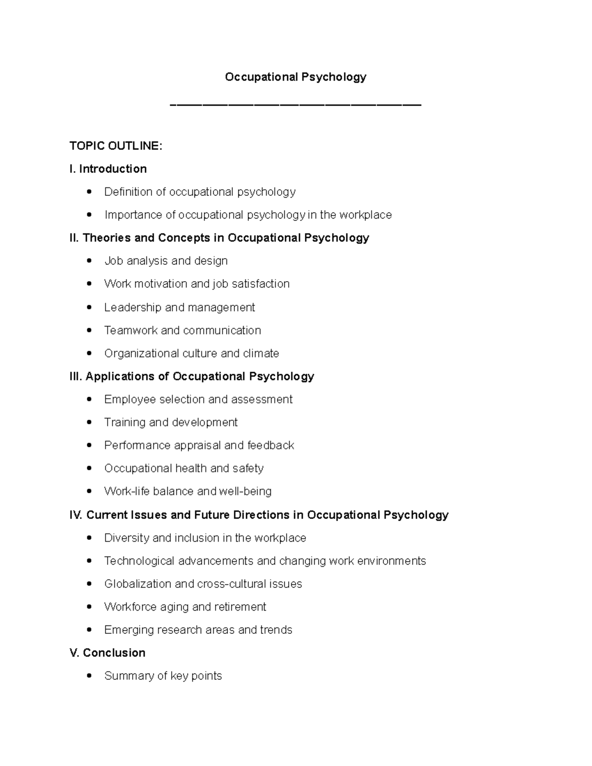 occupational psychology research topics