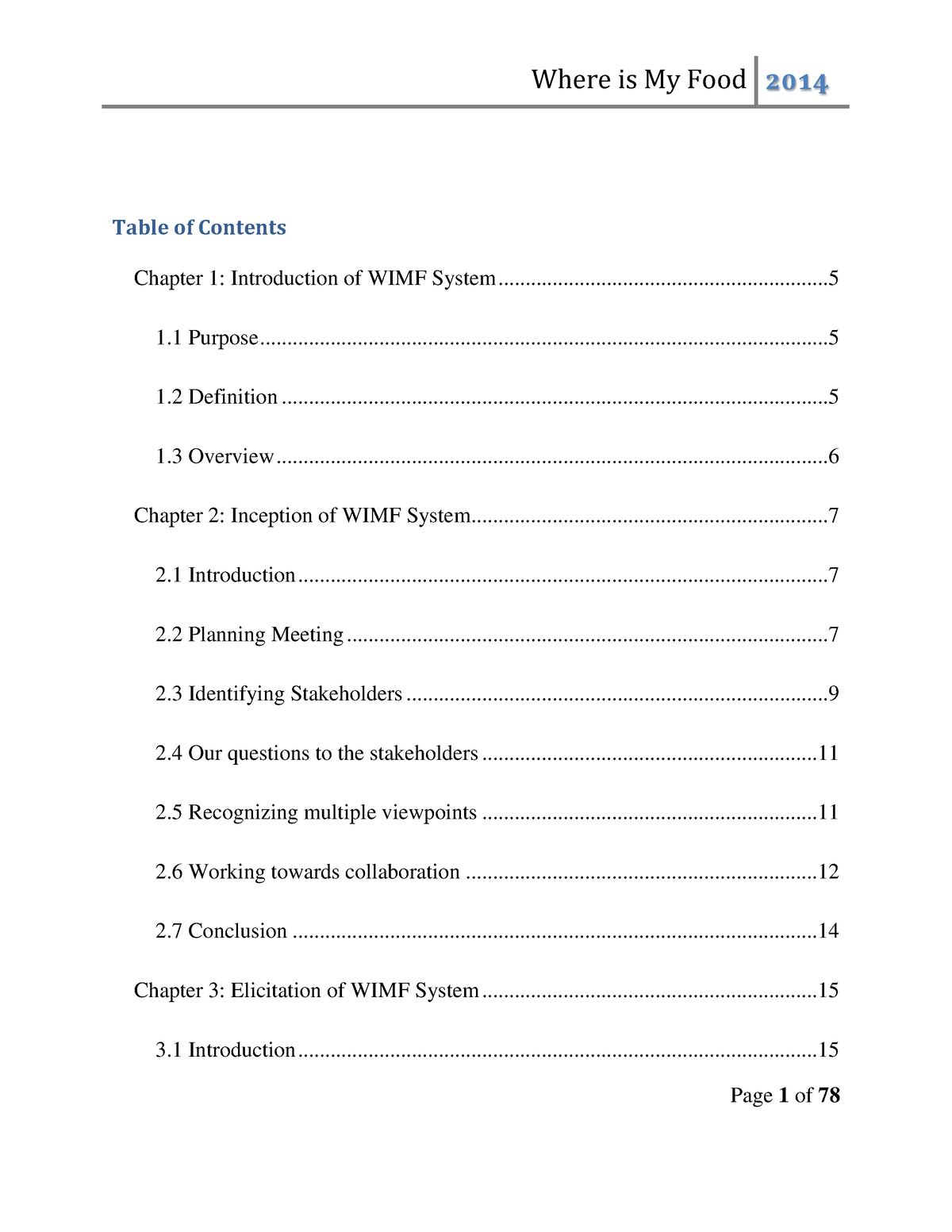 347 report Final Project Report Writing Table Of Contents Chapter 