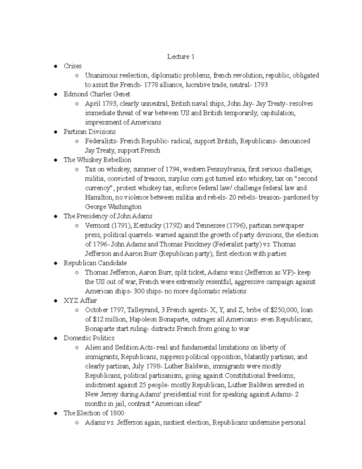 History 201 Exam 3 Notes - Lecture 1 Crises Unanimous reelection ...