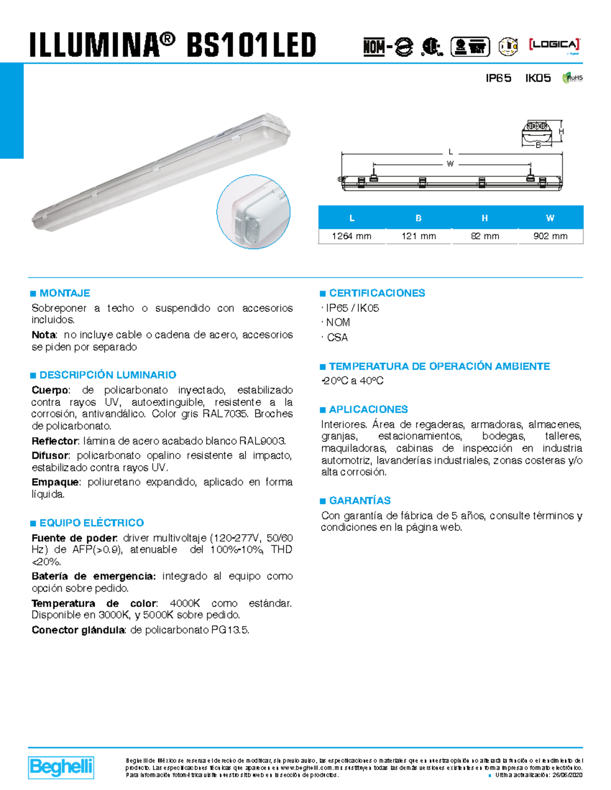 Beghelli13619 Ficha Técnica de Luminaria Beghelli de México se reserva el derecho de