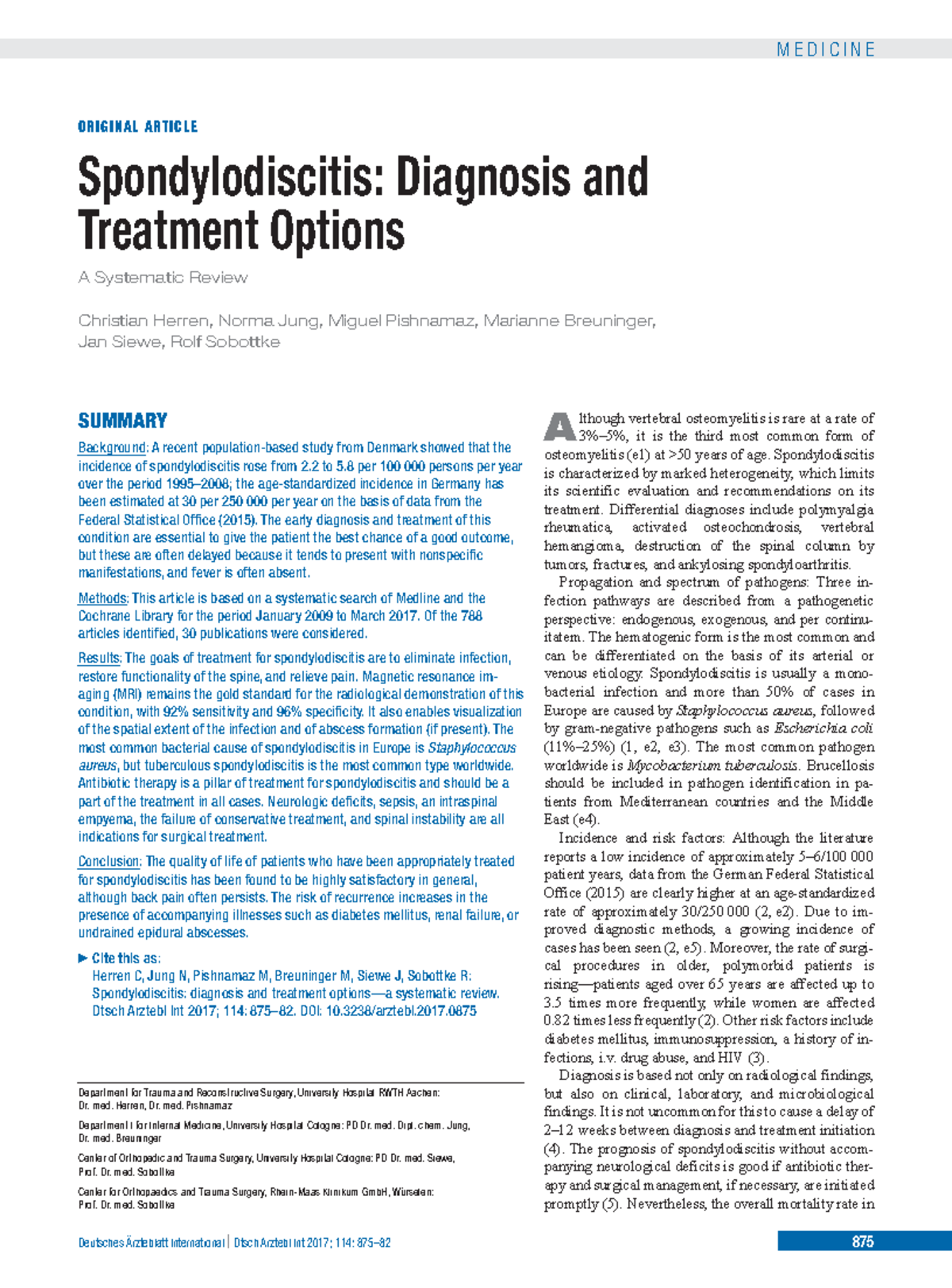 Spondylodiscitis Diagnosis And Treatment - Rehabilitación - UNAL - Studocu