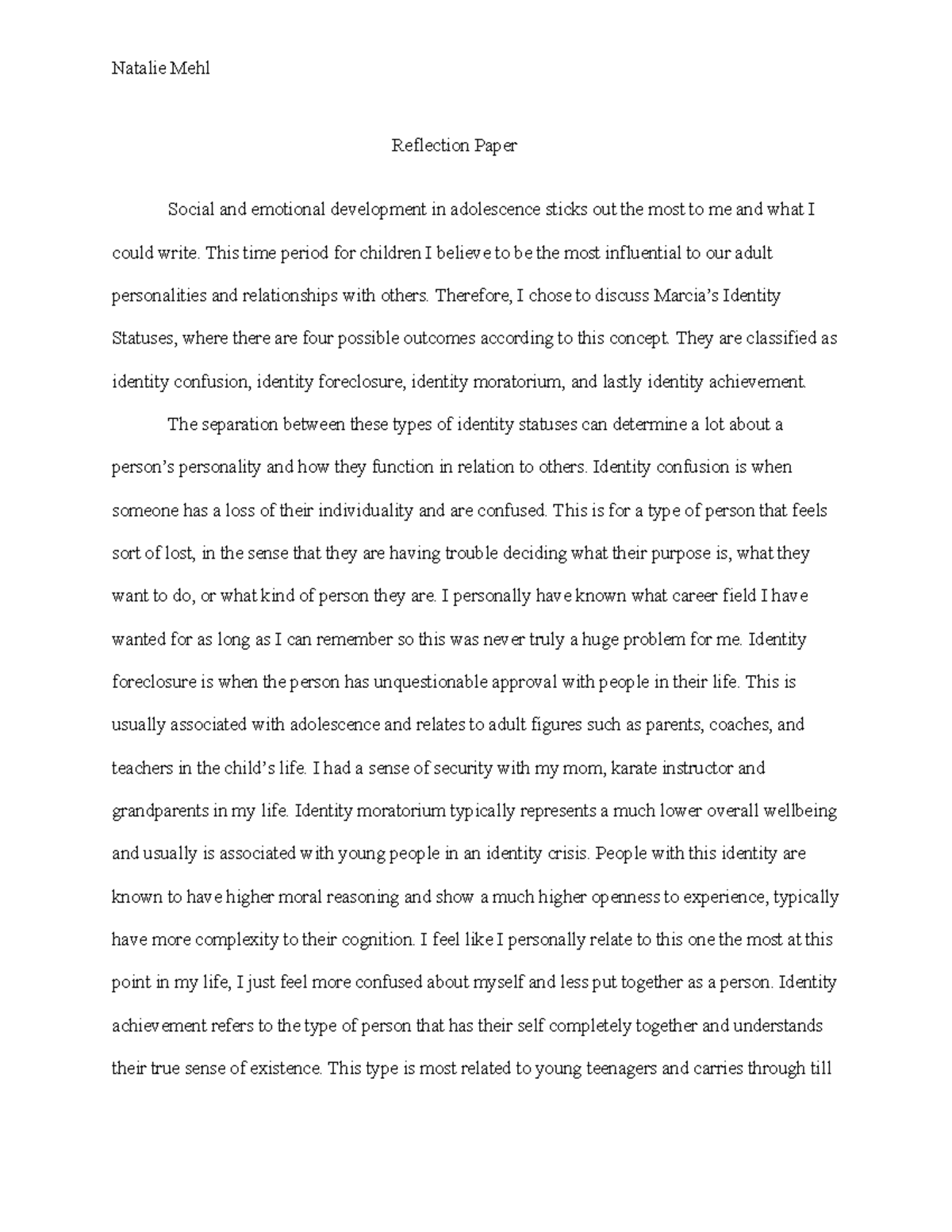 emotional development reflection essay