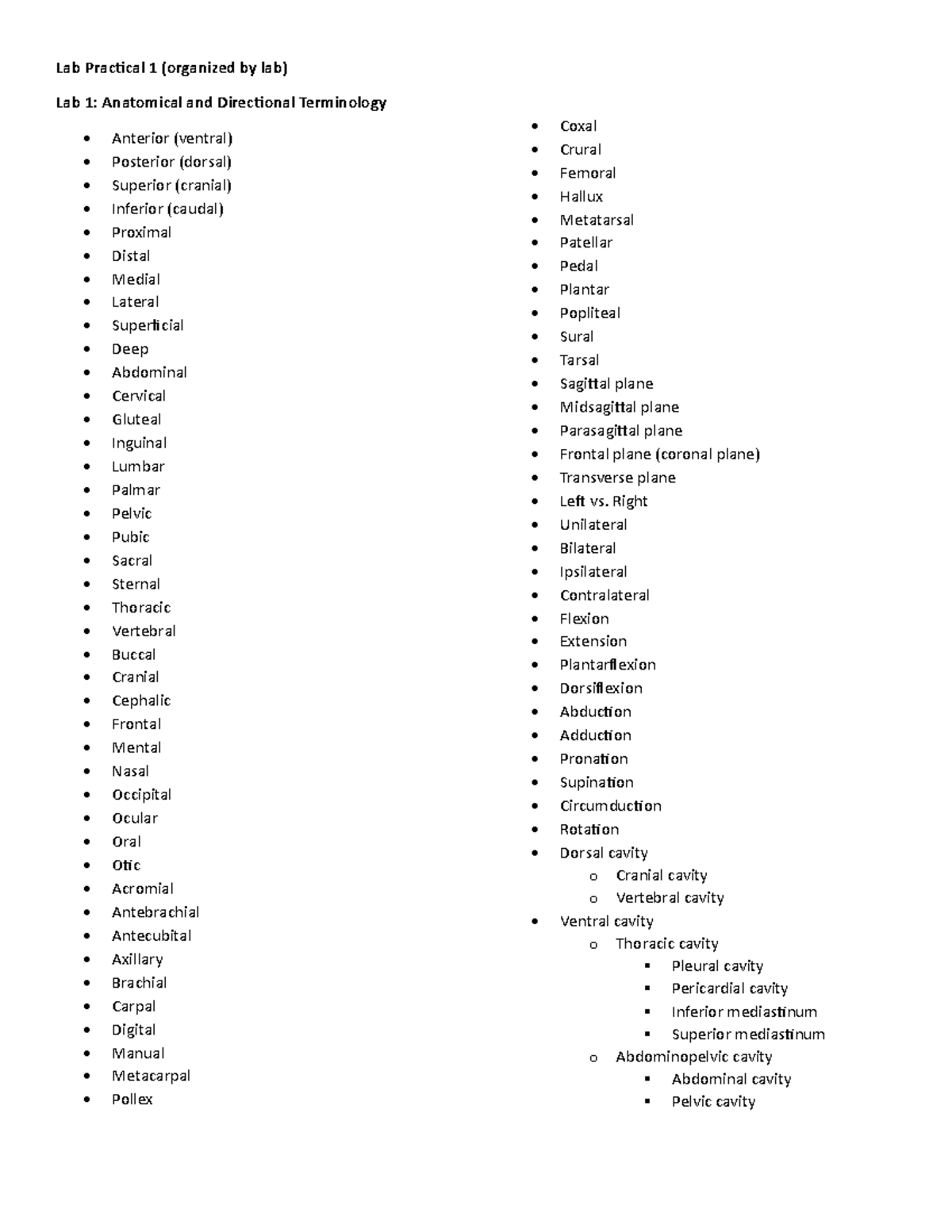 Lab Practical 1 (terms) - Lab PracƟcal 1 (organized by lab) Lab 1 ...