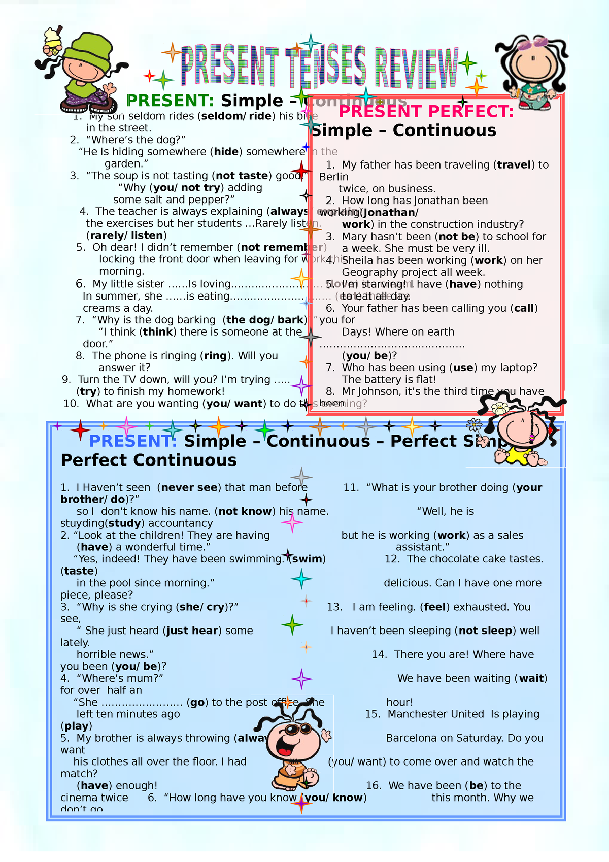 ILE Present Tense Review english 102 - PRESENT: Simple – Continuous 1 ...