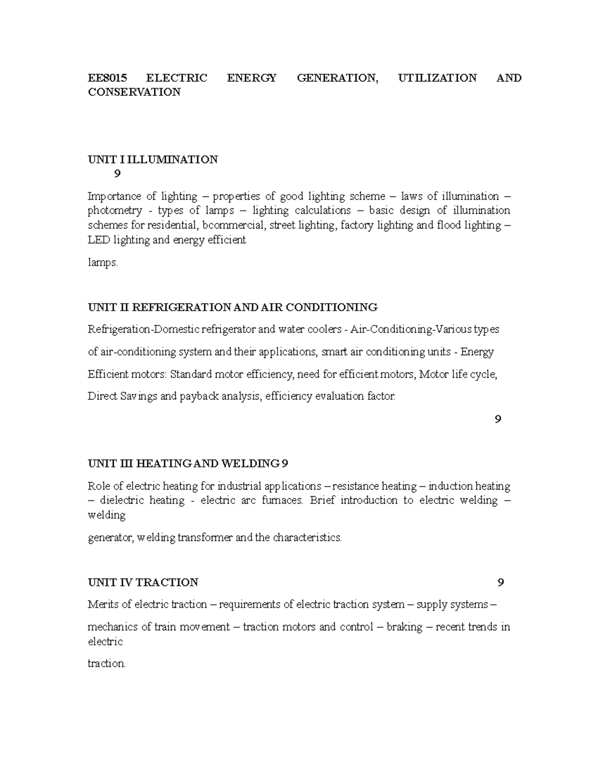 Eeguc Syllabus 20210718T154053 EE8015 ELECTRIC ENERGY GENERATION, UTILIZATION AND