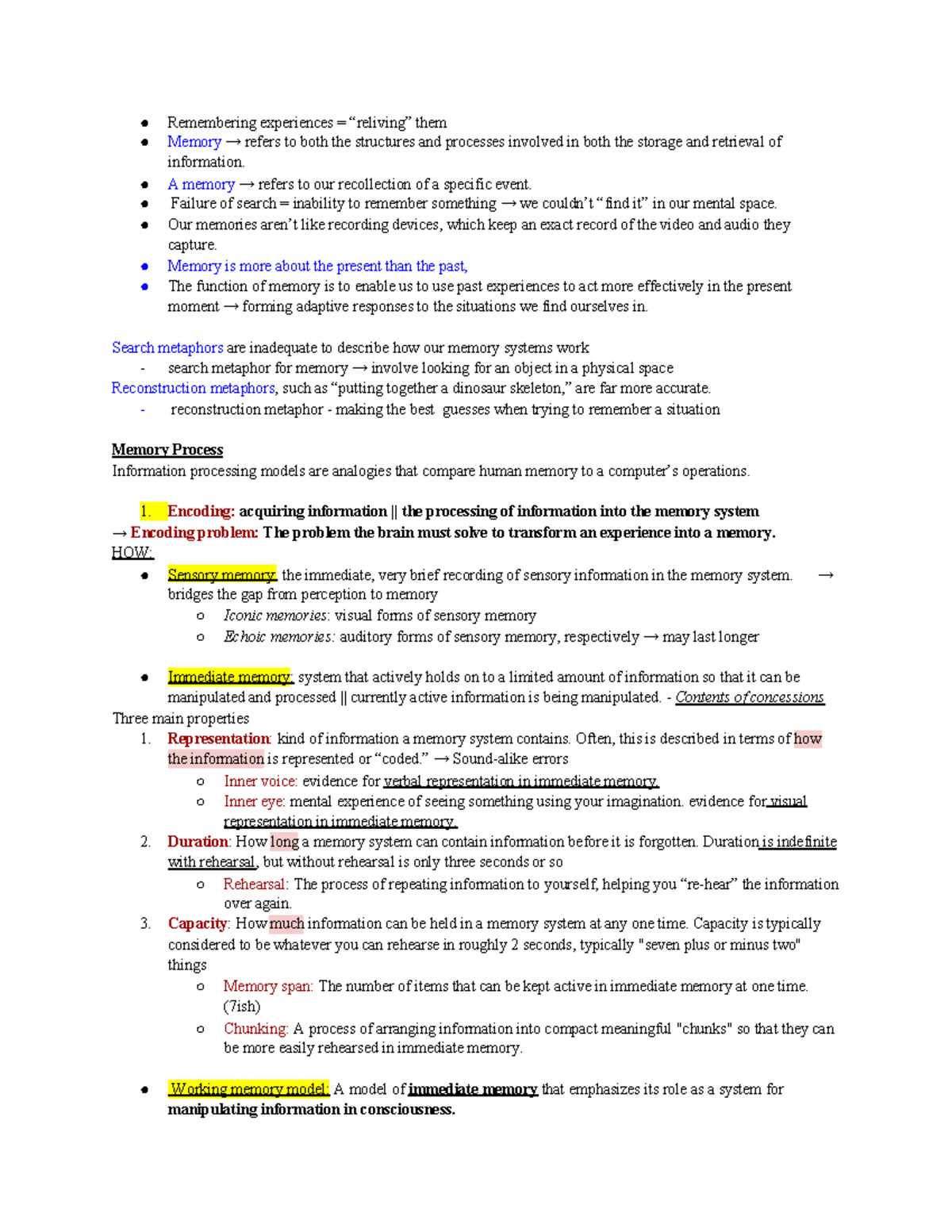Chapter 3: Memory - Remembering experiences = “reliving” them Memory → ...
