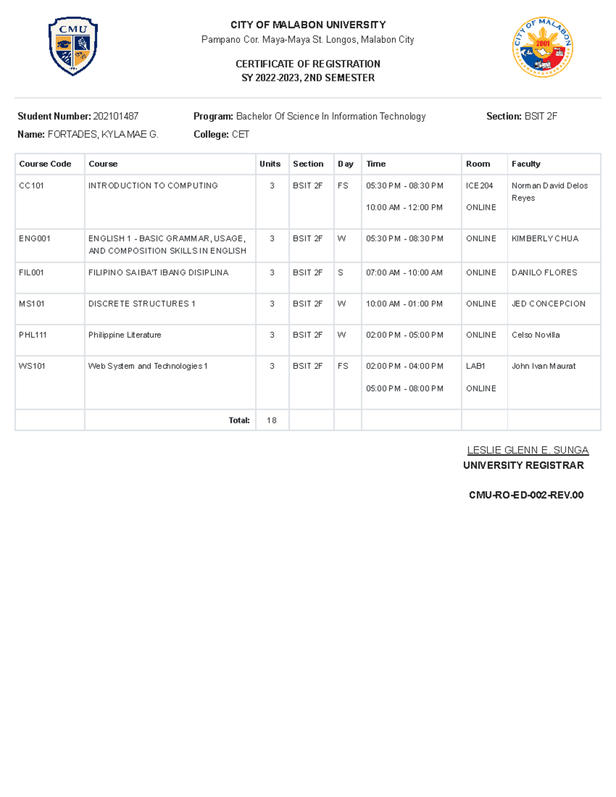 City of Malabon University - CITY OF MALABON UNIVERSITY Pampano Cor ...