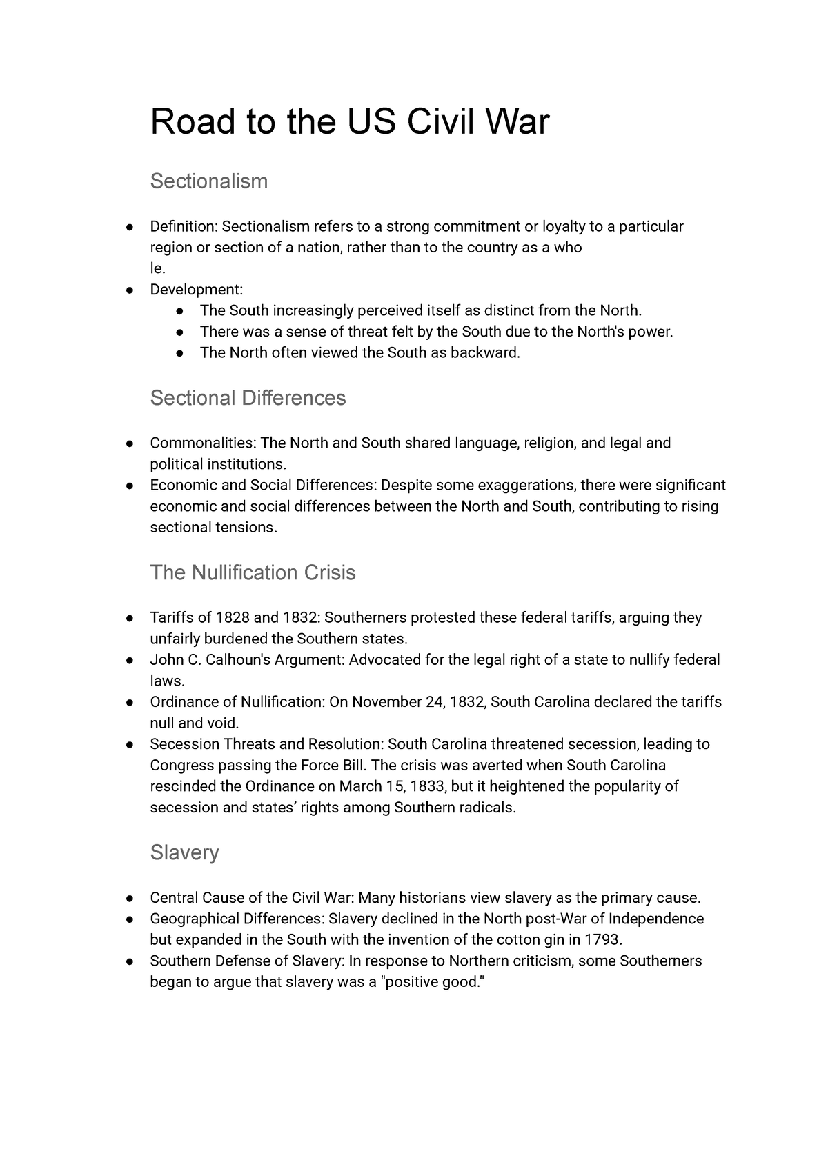 Road to the Civil War - Road to the US Civil War Sectionalism ...