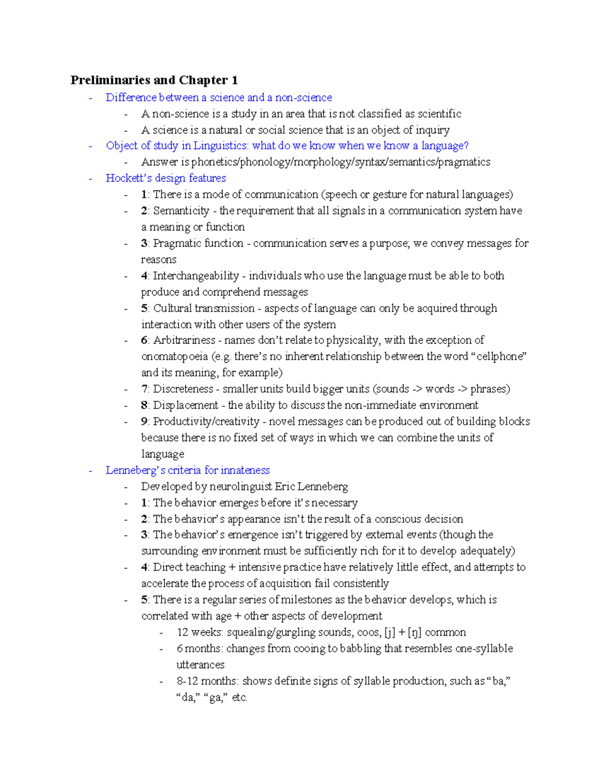 Linguistics Midterm Study Guide - Preliminaries and Chapter 1 ...