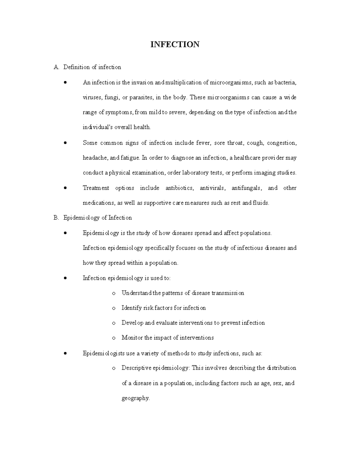 Infection Catatan perkuliahan tentang materi infeksi INFECTION A