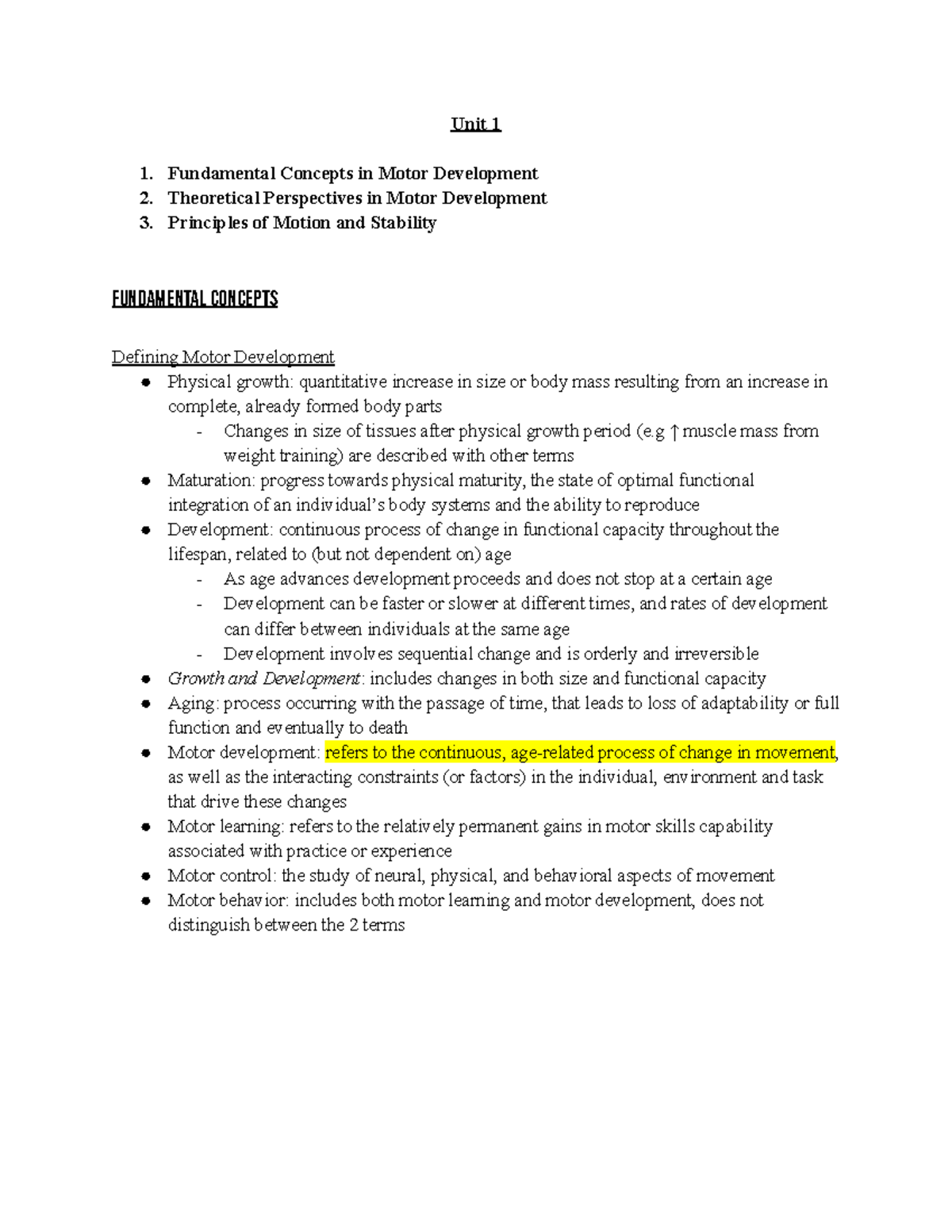 3Q03 Final Exam Review Summary Motor Development Across the Lifespan