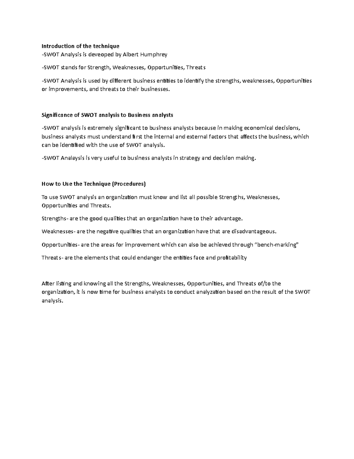 SWOT - notes to financial markets - Introduction of the technique -SWOT ...