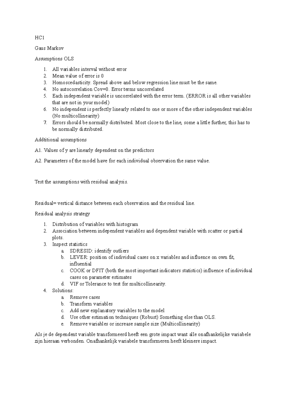 Methods of Empirical Analysis HC1+2 - HC1 Gaus Markov Assumptions OLS 1 ...