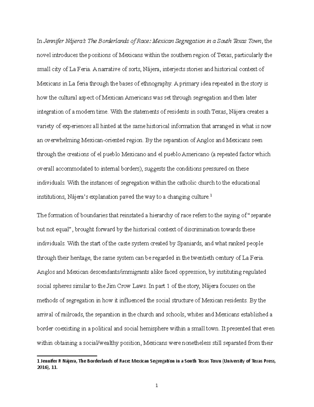 Essay 2 - In Jennifer Nájera’s The Borderlands of Race: Mexican ...