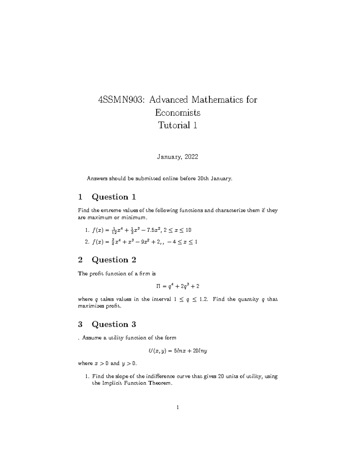 Tutorial 1 questions advanced mathematics for economists 4ssmn903 