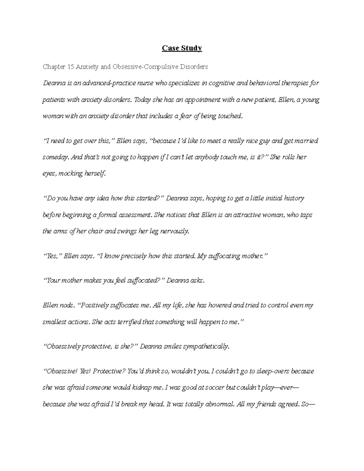 Case Study Chapter 15 - assignment - Case Study Chapter 15 Anxiety and ...