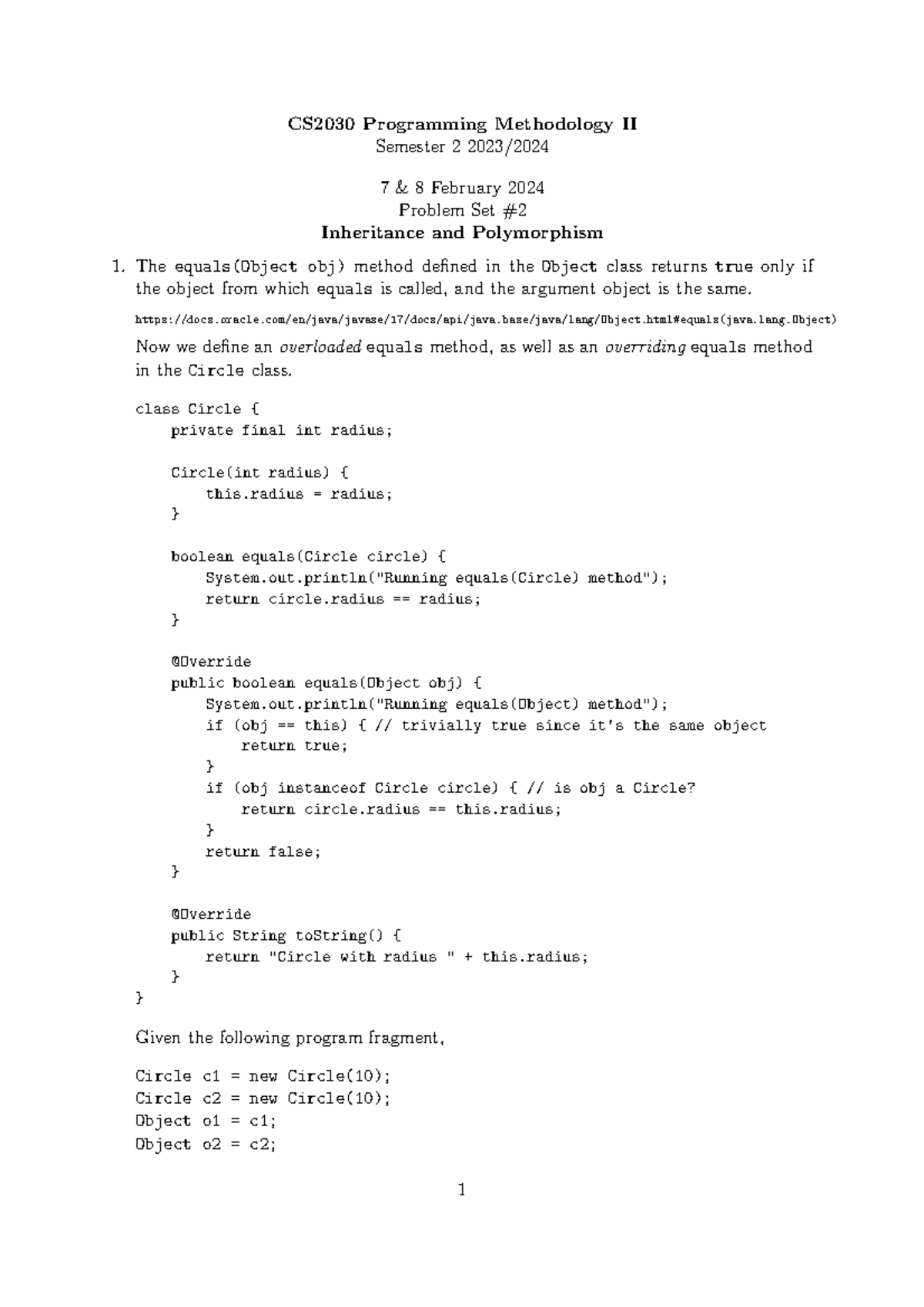 Recitation 02 - CS2030 Programming Methodology II Semester 2 2023/ 7 ...