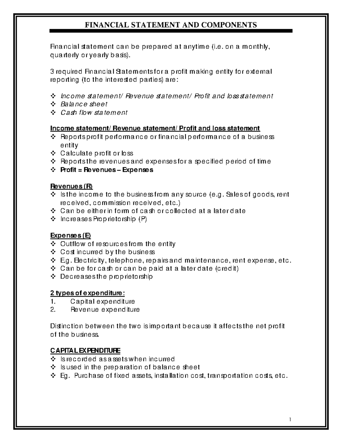 Financial Statements and its Components - FINANCIAL STATEMENT AND ...