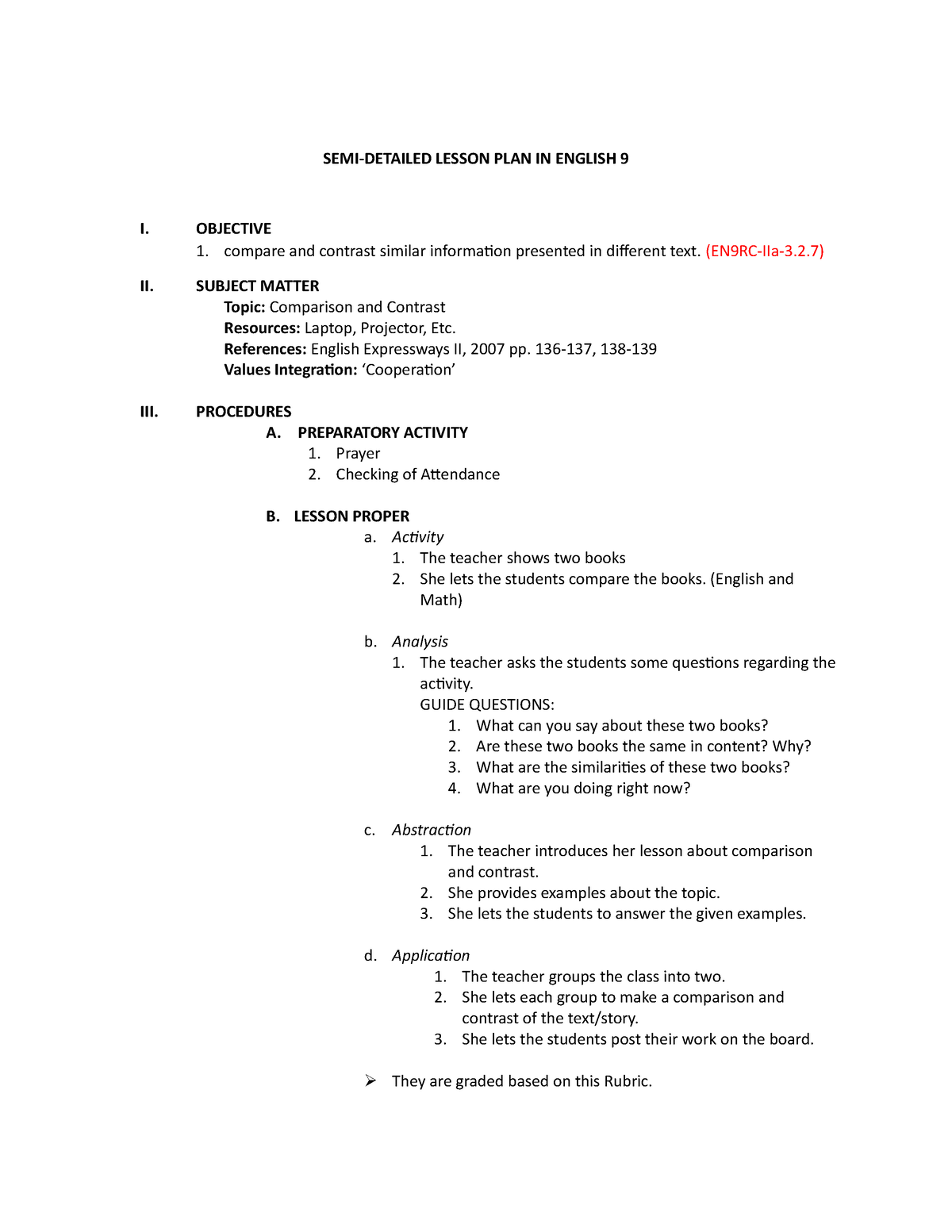 Semi Detailed Lesson Plan In English Comparison And Contrast Semi Sexiezpix Web Porn 3524