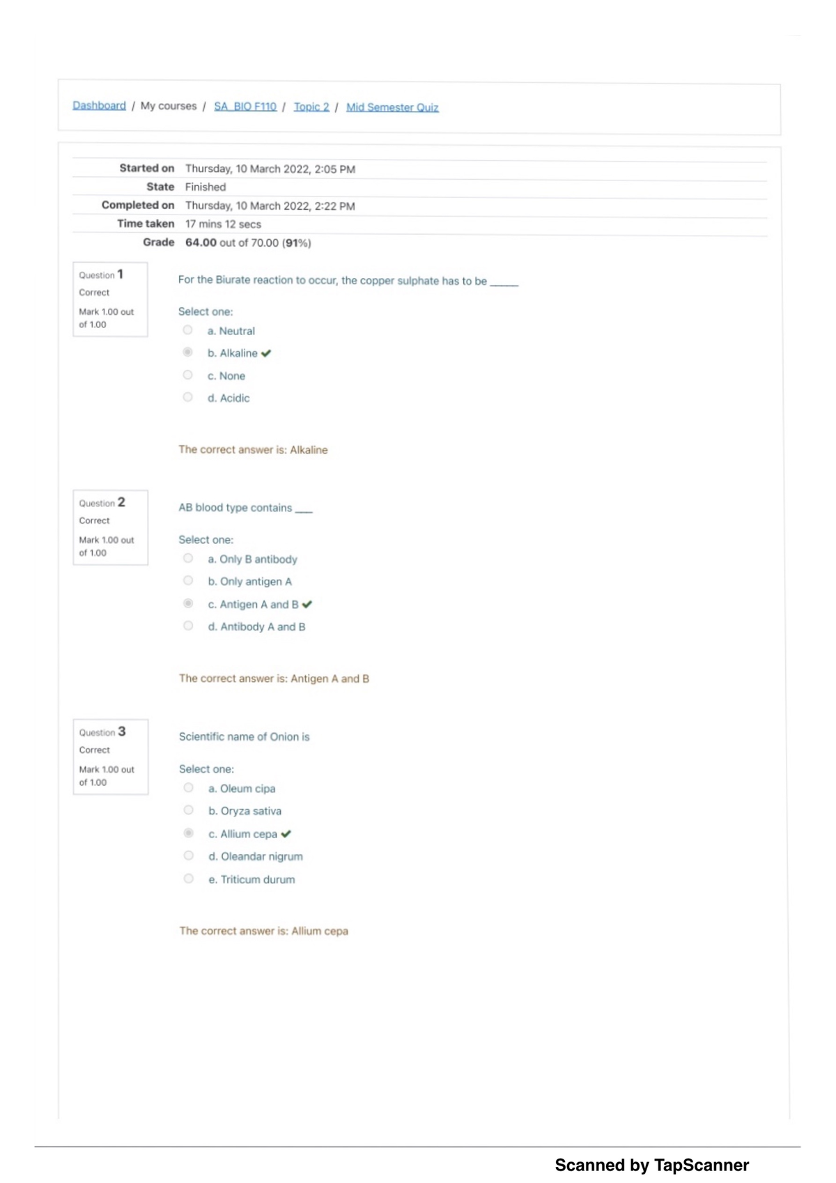 BIO F110 SA Midsem - Dashboard My courses SA BIO F110 Topic 2 Mid ...