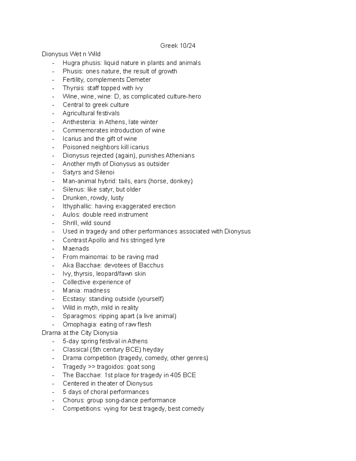 Greek 10 24 - Lecture notes for Classics 224 with Professor Wietzke ...