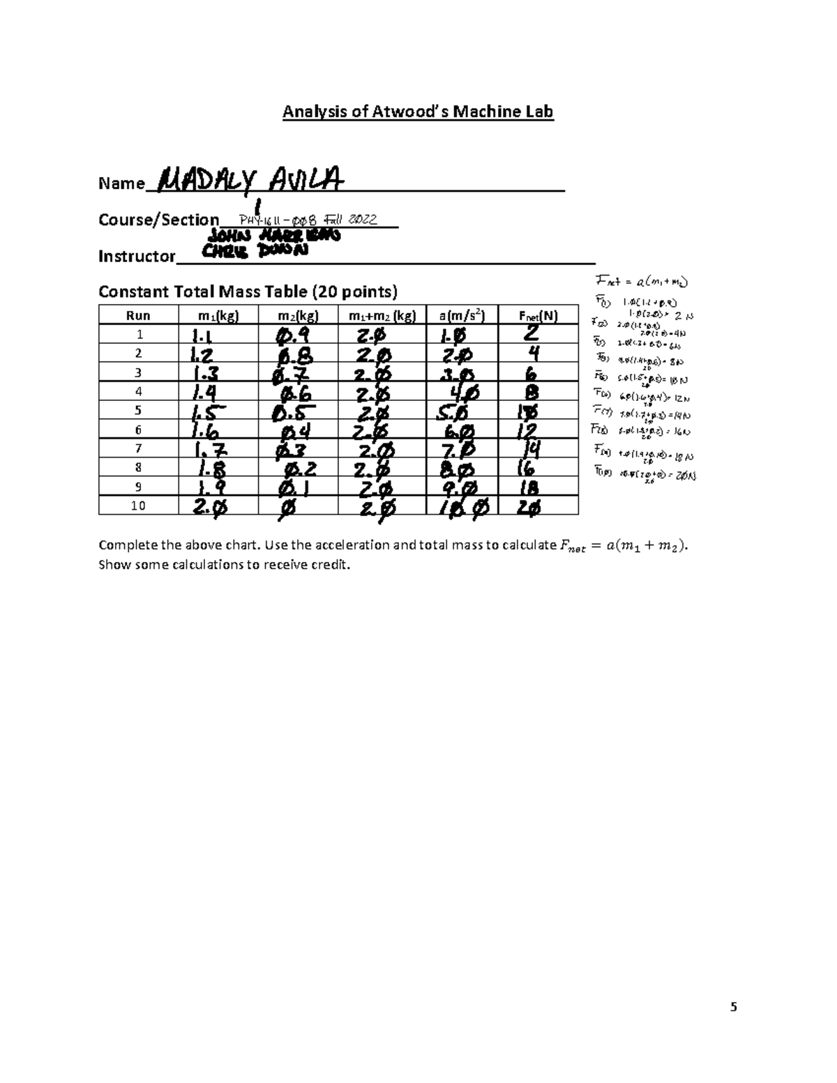 Atwood Machine Lab Analysis of Atwood’s Machine Lab
