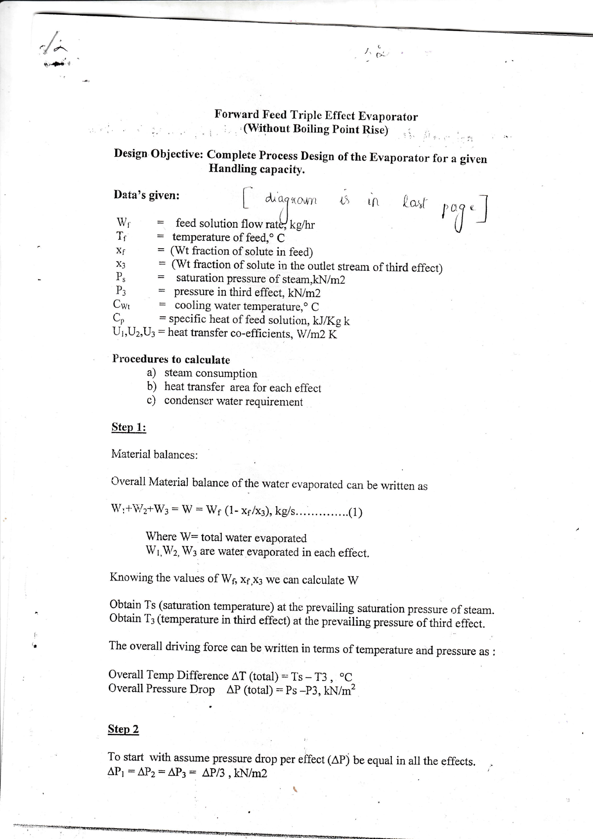 Evaporator Design Procedure - ,r. ! f,'orward Feed Triple Effect ...