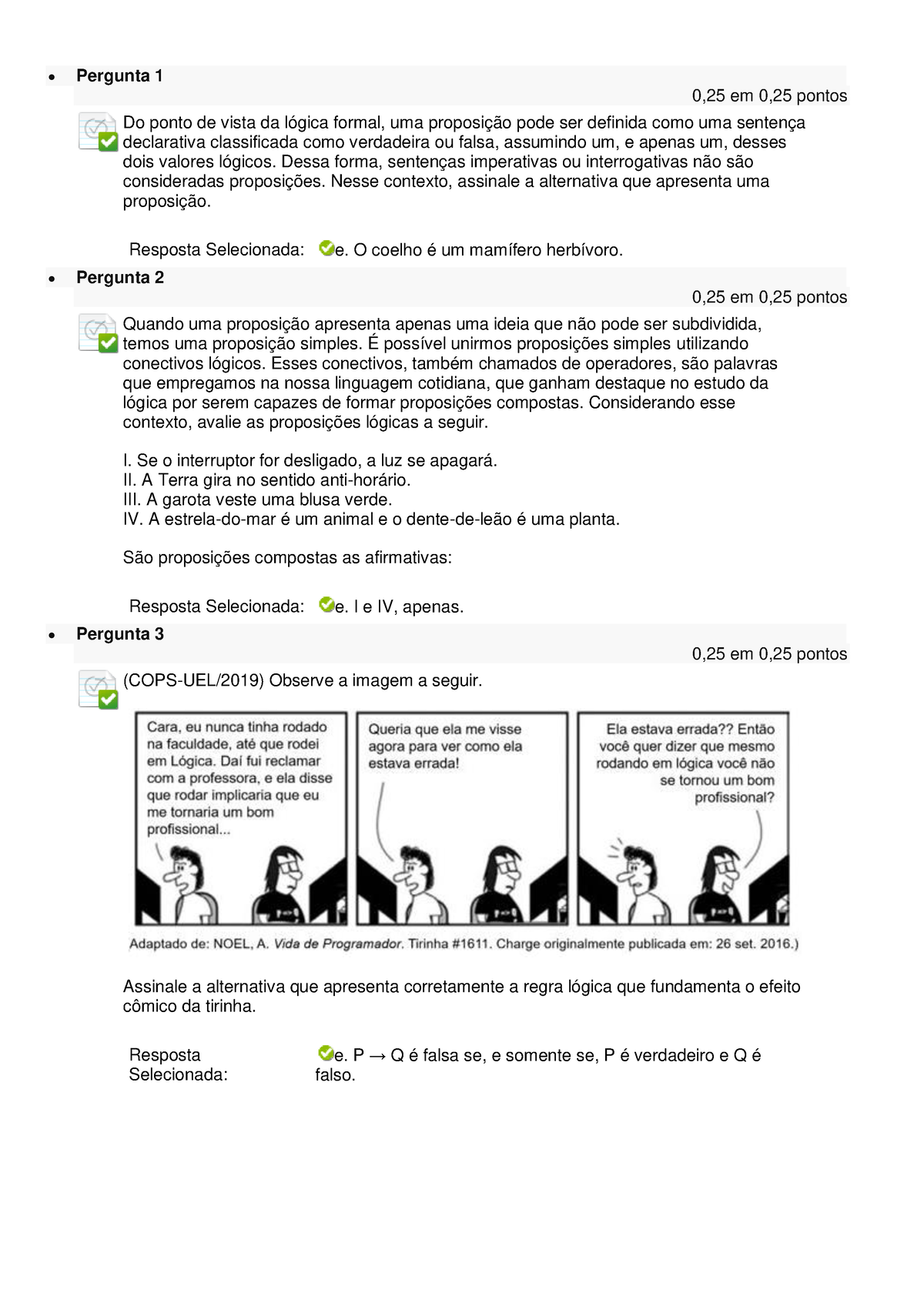 Lógica Questionário Unidade I ADS UNIP Pergunta em pontos Do ponto de