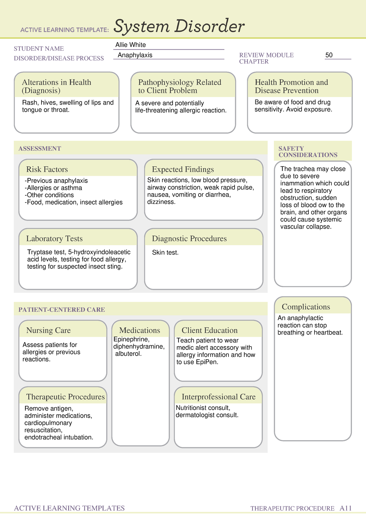 System Disorder form Anaphylaxis - STUDENT NAME DISORDER/DISEASE ...