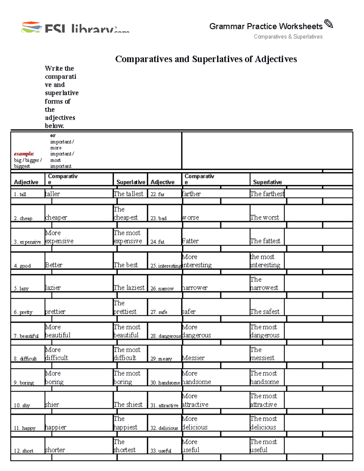 Comparatives Superlatives worksheet with answers (1) - Comparatives ...