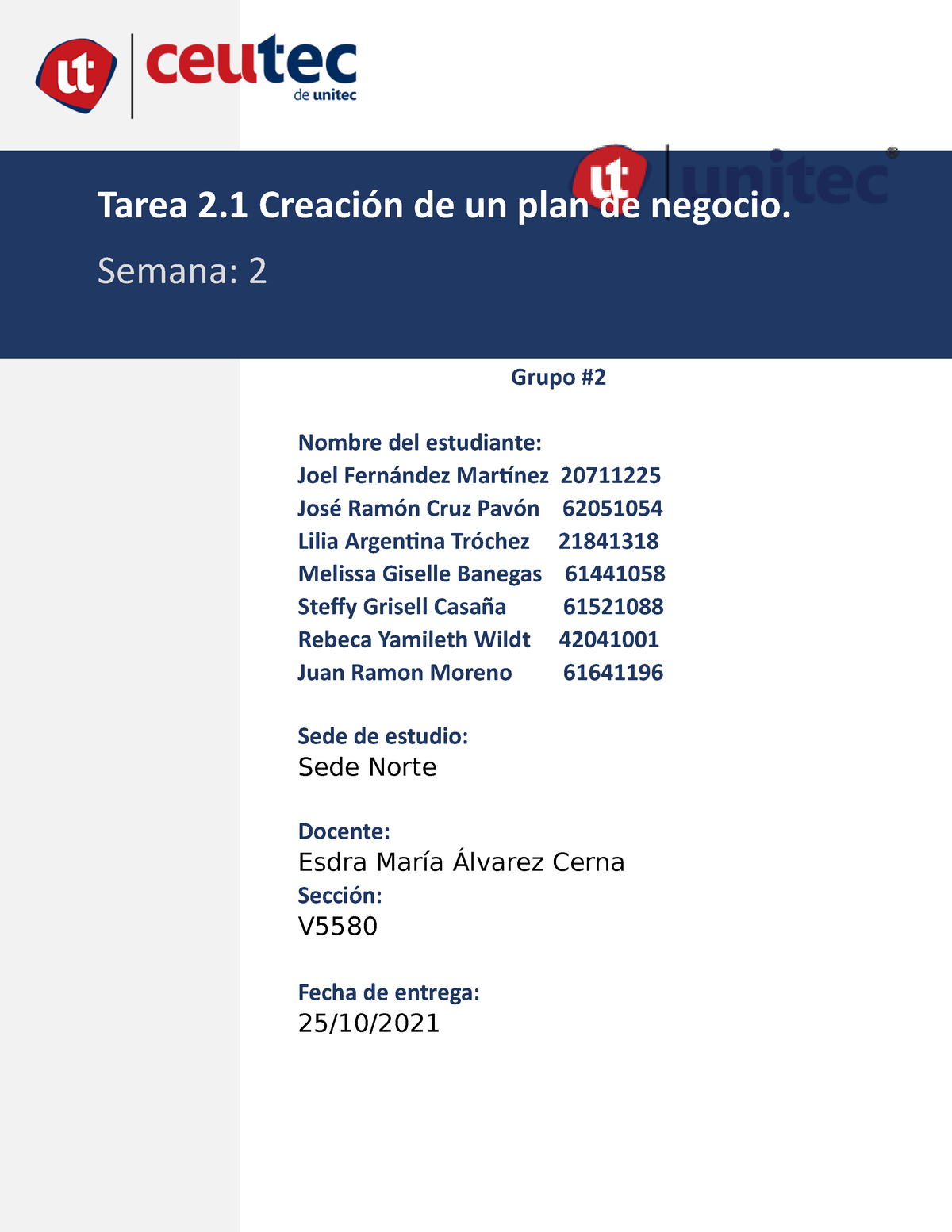 Grupo#2 Plan Negocio - Grupo Nombre Del Estudiante: Joel Fernández ...