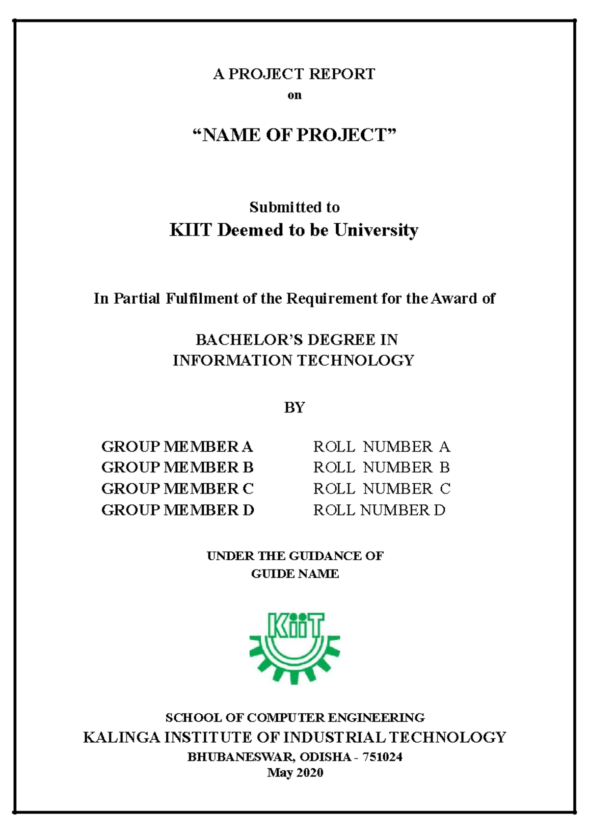 Report format For Project Submission A PROJECT REPORT On NAME OF 