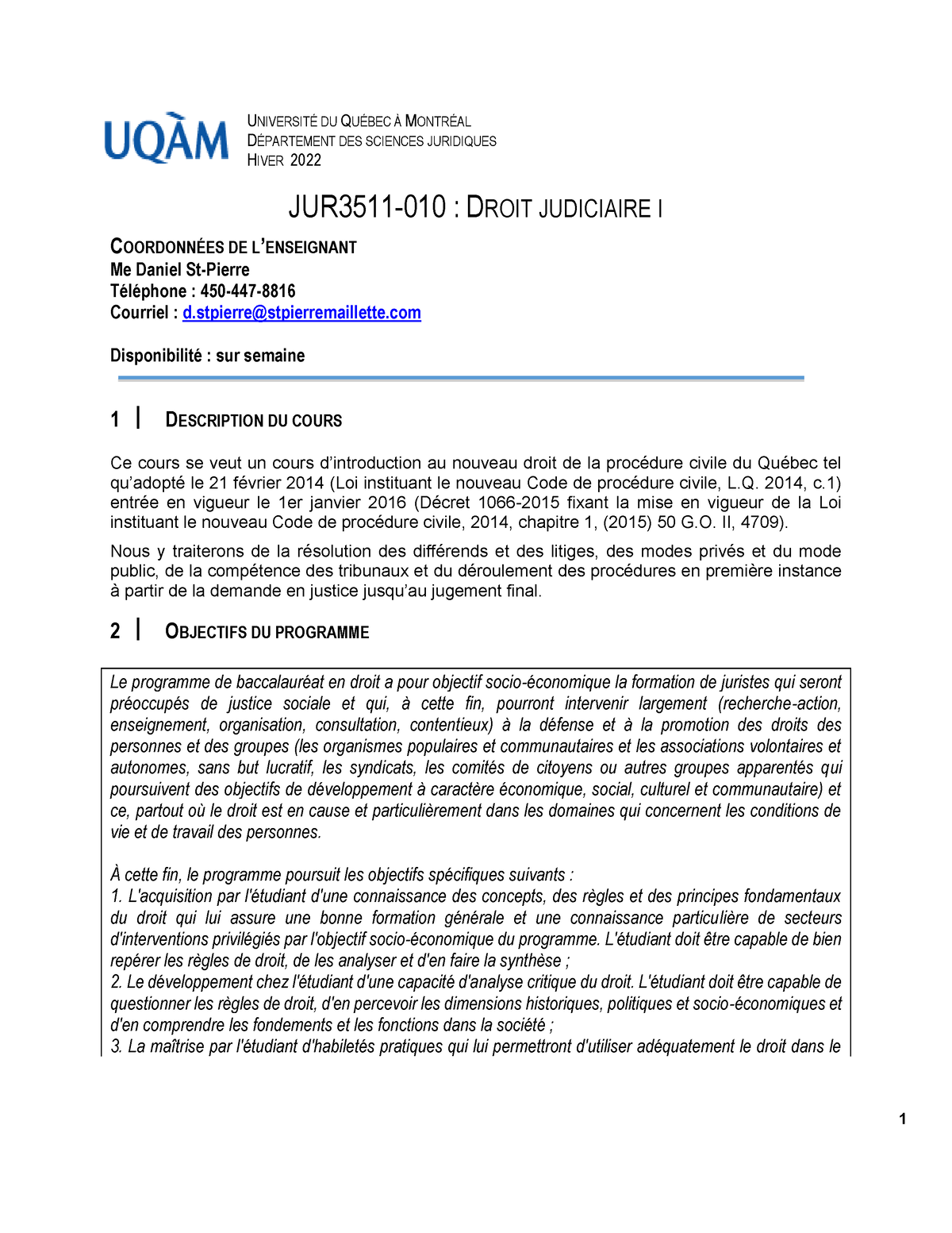 Plan De Cours H2022 Jur 3511 020 UniversitÉ Du QuÉbec À MontrÉal DÉpartement Des Sciences