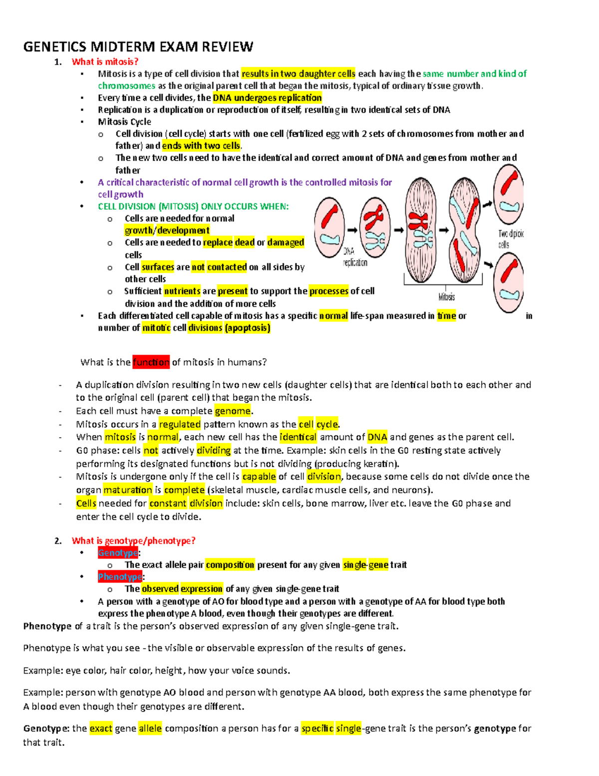 Genetics Midterm Review - GENETICS MIDTERM EXAM REVIEW 1. What is ...