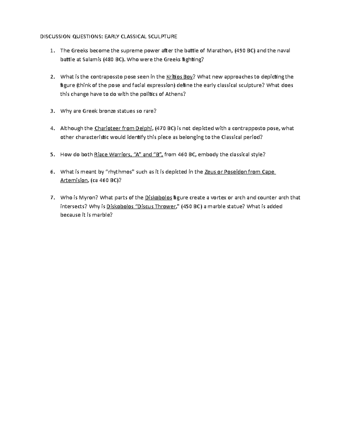 Module 10 Early Classical Sculpture Questions DISCUSSION QUESTIONS