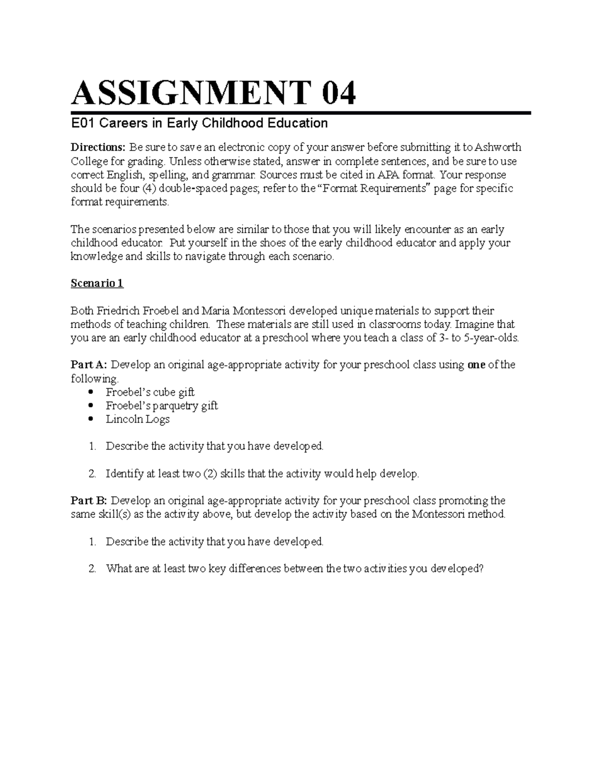 early childhood education assignments examples