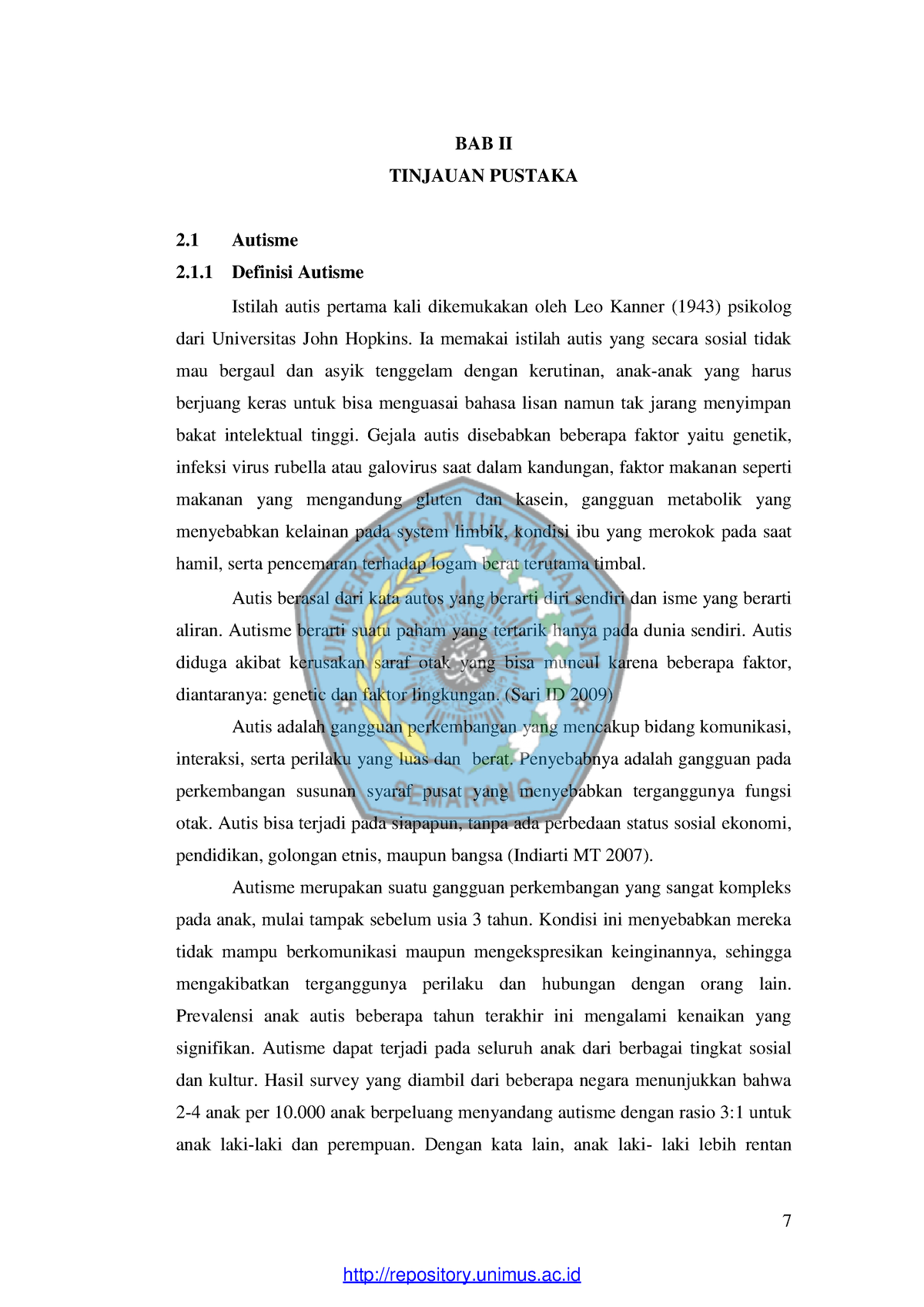 14. BAB II - For Research - 7 BAB II TINJAUAN PUSTAKA 2 Autisme 2.1 ...