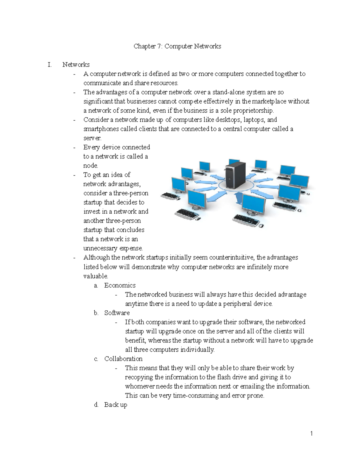CIS 105 Ch. 7 Notes - Chapter 7: Computer Networks I. Networks - A ...