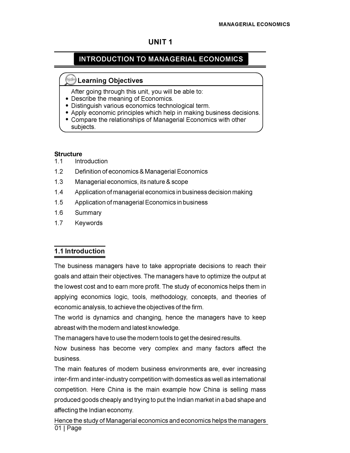 Managerial Economics - Lecture Notes For SEM 1 - UNIT 1 The Main ...