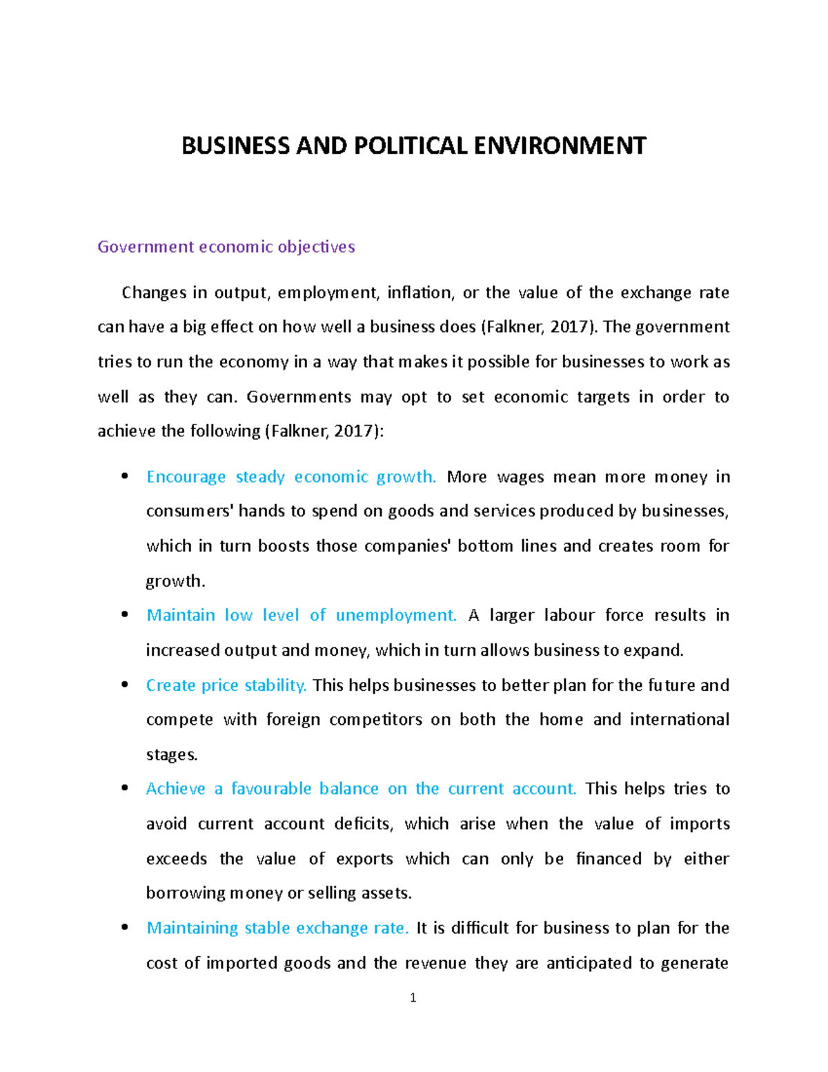 Business and political environment - BUSINESS AND POLITICAL ENVIRONMENT ...