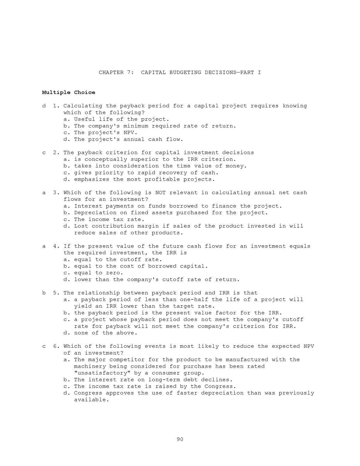 Capital Budgeting Decisions - CHAPTER 7: CAPITAL BUDGETING DECISIONS ...