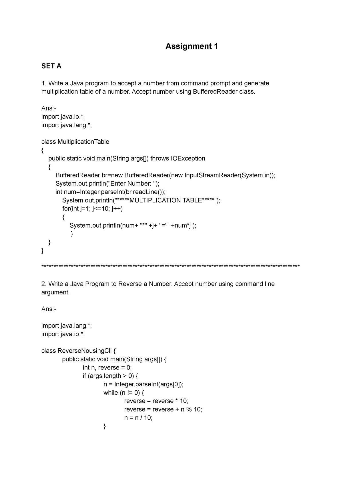 java lab assignment questions with answers