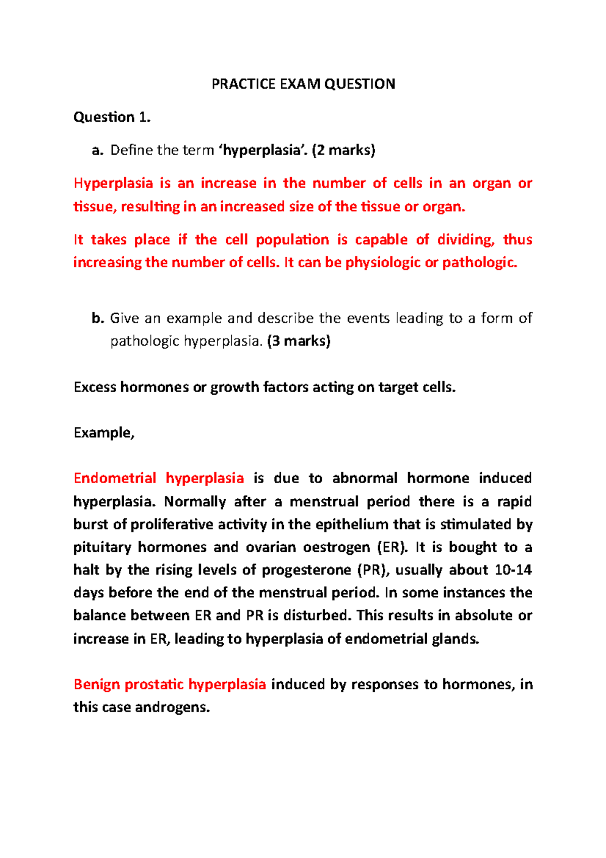 Practice EXAM Question+ Answers - PRACTICE EXAM QUESTION Question 1. a ...