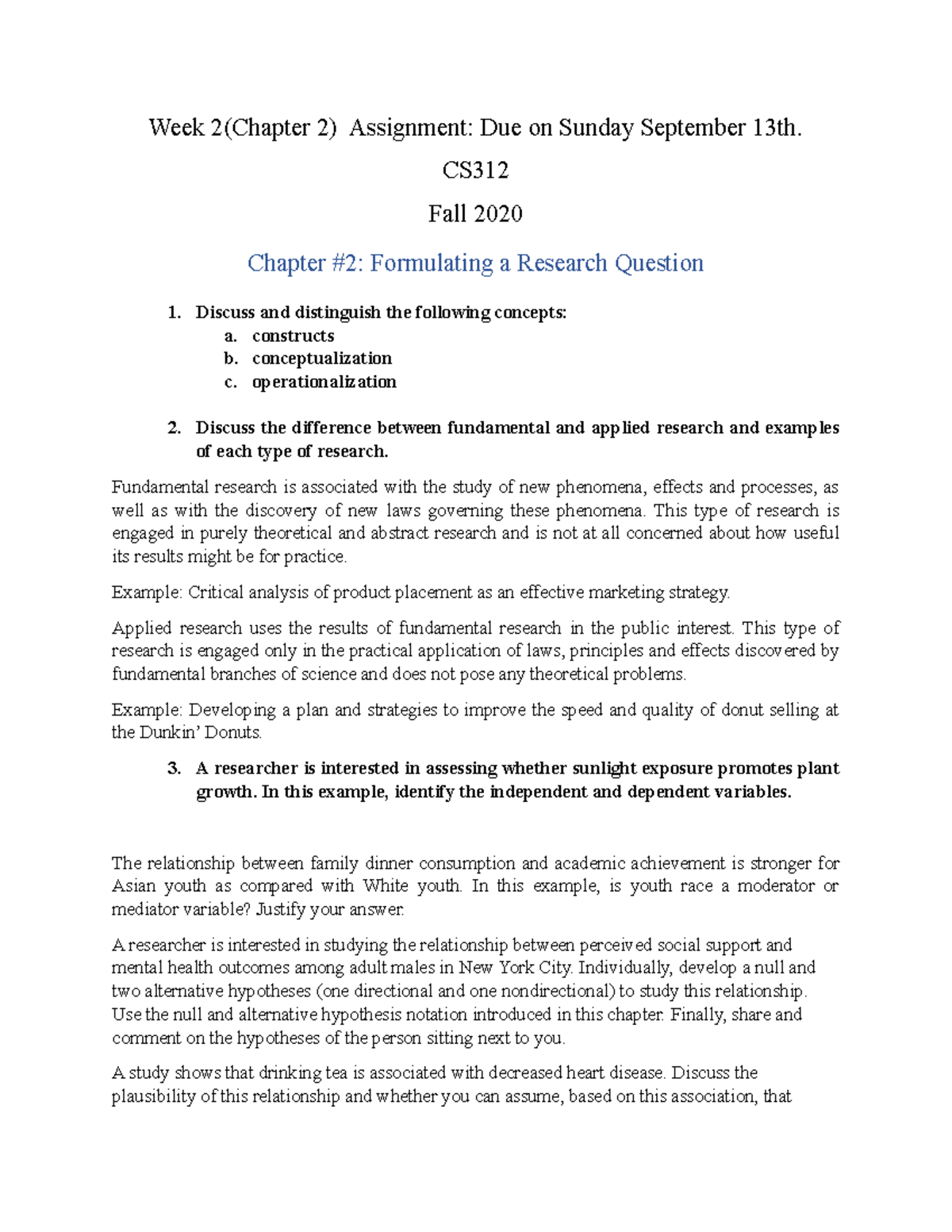 Assignment 2 - Chapter #2: Formulating a Research Question - Week 2 ...