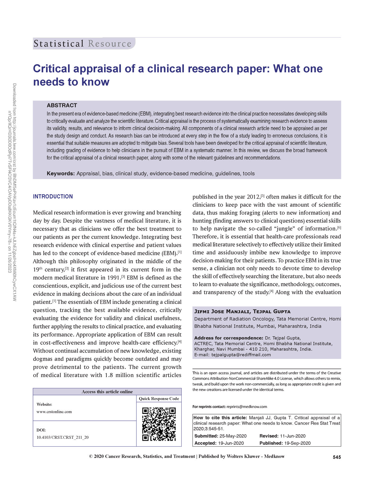critical appraisal how to read a clinical research paper